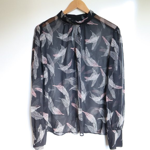 Who What Where Feather Sheer Blouse L - Picture 1 of 6